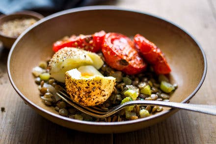 Roasted Tomatoes and Lentils With Dukkah-Crumbled Eggs