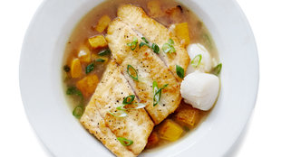 Image for Fluke in Lemon Brodetto With Scallops and Squash