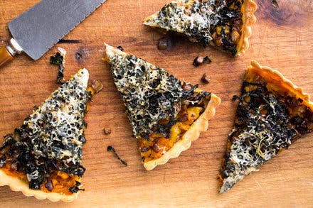 Kuri Squash, Mushroom and Kale Tart with Rosemary Crust