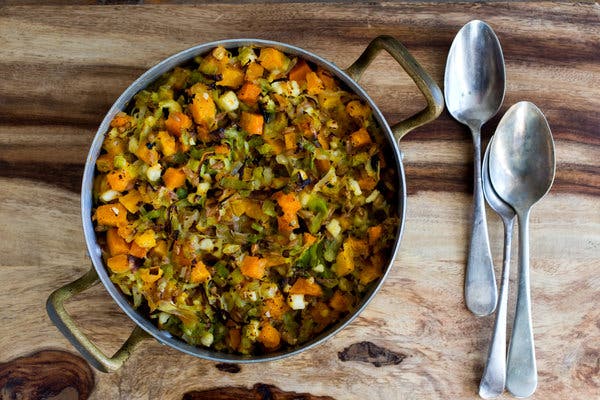 Winter Squash, Leek and Farro Gratin With Feta and Mint