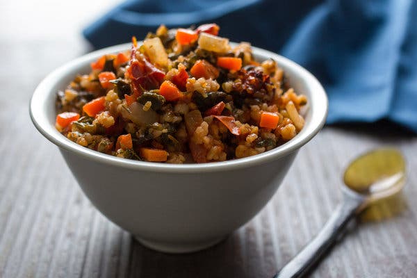 Beet Greens Bulgur With Carrots and Tomatoes