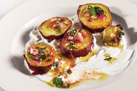 Roasted Sweet Potatoes With Yogurt And Sesame Seeds