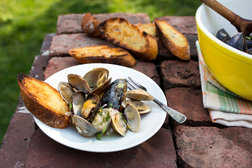 Image for Grilled Clams and Mussels with Garlic, Almonds and Mint