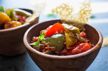 Brown Rice Bowls With Stewed Peppers