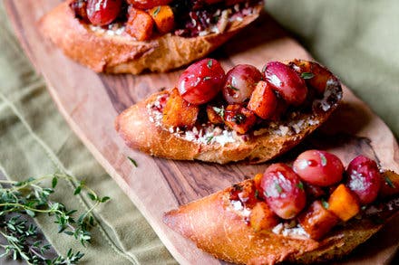 Roasted Grape and Butternut Squash Bruschetta