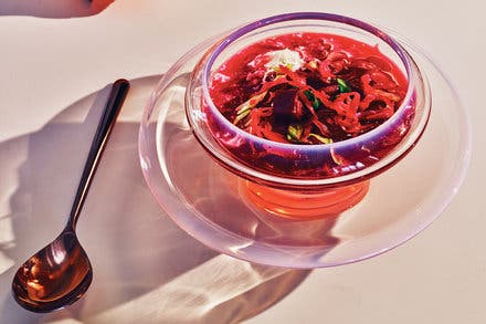 Chilled Beet-and-Sauerkraut Soup With Horseradish and Crème Fraîche