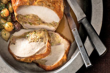 Stuffed Boneless Turkey Breast With White Wine Gravy