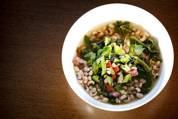 Purple Hull Peas and Mustard Greens in Smoky Potlikker