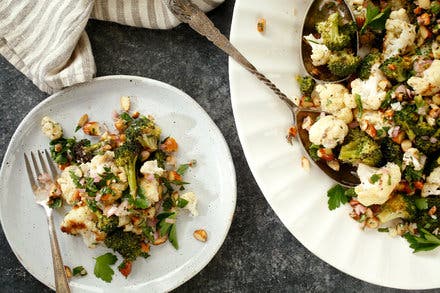 Roasted Cauliflower and Broccoli With Salsa Verde