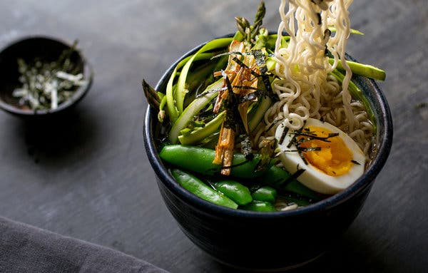 Spring Ramen Bowl With Snap Peas and Asparagus