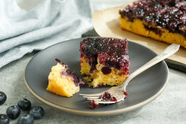 Blueberry Polenta Upside-Down Cake