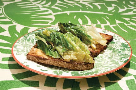 Braised Lettuce on Anchovy Toast