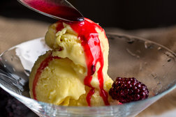 Image for Sweet Corn Ice Cream With Blackberry Verbena Sauce