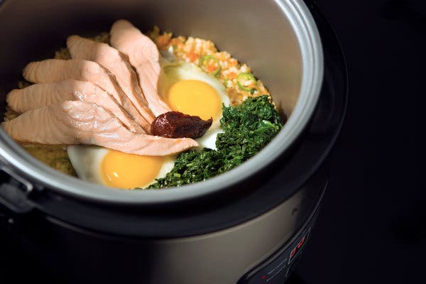 Rice Cooker Bibimbap with Salmon and Spinach