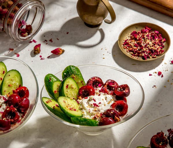 Cucumbers With Labneh and Cherries