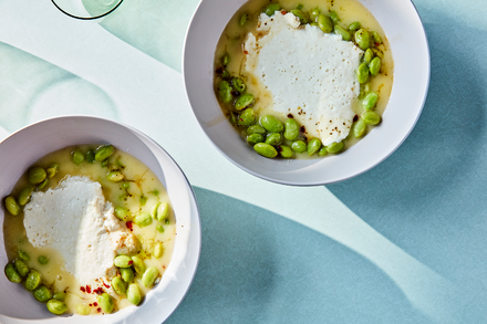 Warm Tofu and Fresh Soybeans Cooked in Salted French Butter and Celery-Seed Gastrique