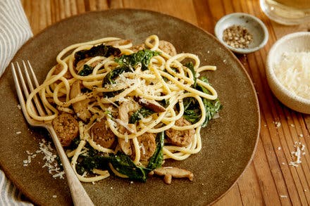 Pasta With Kale, Shiitake Mushrooms and Sausage