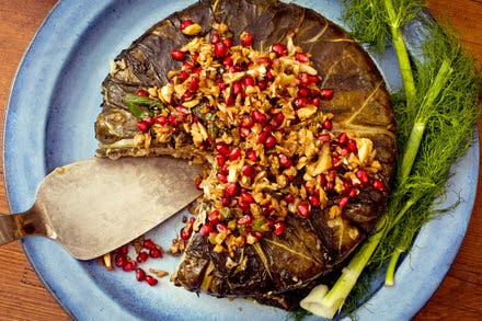 Swiss Chard and Lamb Torte With Fennel-Pomegranate Relish