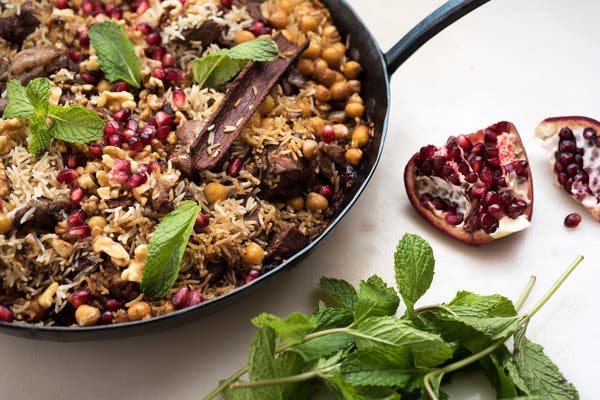 Spiced Lamb and Rice with Walnuts, Mint and Pomegranate