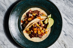 Image for Slab-Bacon Tacos With Burned-Scallion Crema