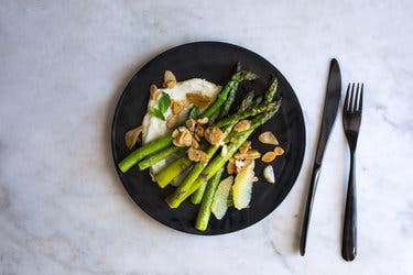 Lemony Mashed Potatoes With Asparagus, Almonds and Mint