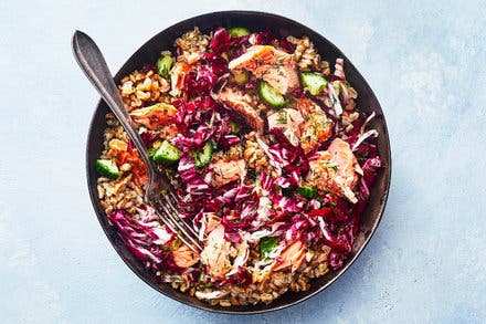 Farro With Salmon, Cucumber, Radicchio and Dill