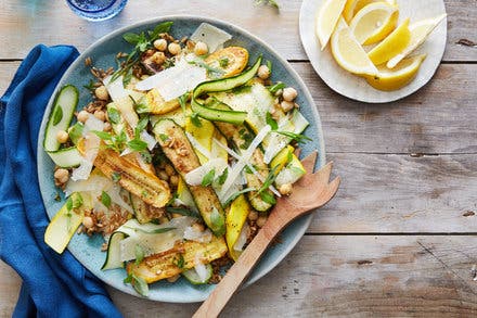 Marinated Zucchini With Farro, Chickpeas and Parmesan