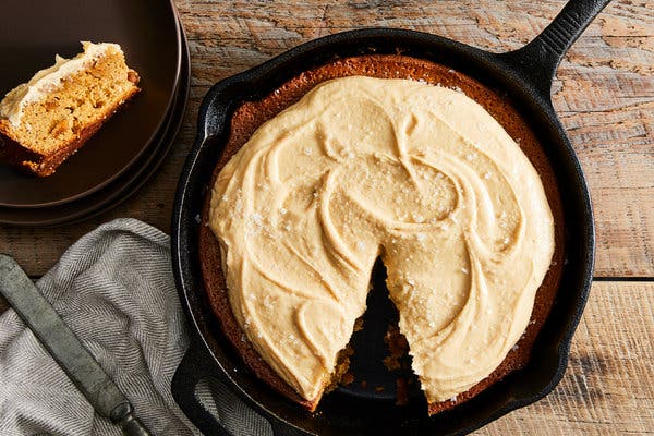 Apple Skillet Cake With Salted Caramel Frosting