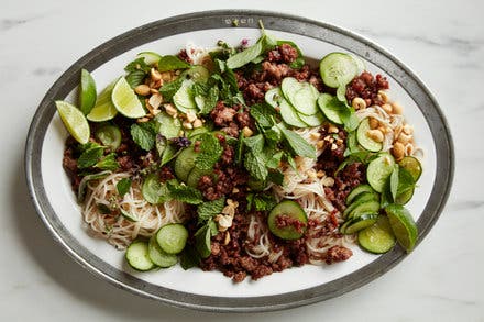 Cold Pork Rice Noodles With Cucumber and Peanuts
