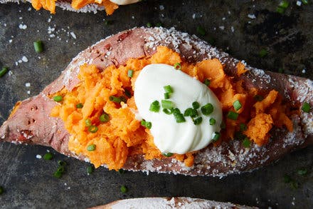 Salt-Rubbed Sweet Potatoes With Sour Cream and Chives