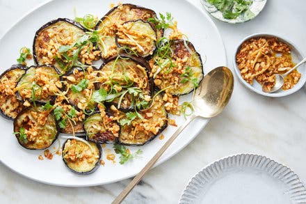 Pan-Roasted Eggplant With Peanut-Chile Sauce