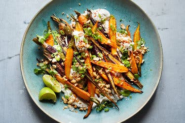 Roasted Carrots With Cilantro Yogurt and Peanuts