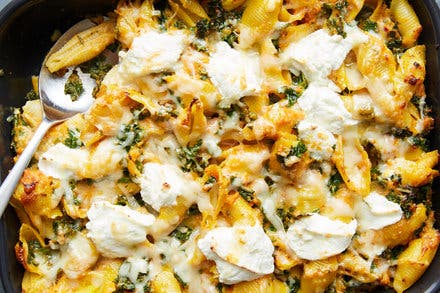 Cheesy Baked Pumpkin Pasta With Kale