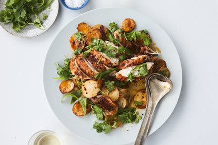 Chile-Butter Chicken With Vinegared Potatoes