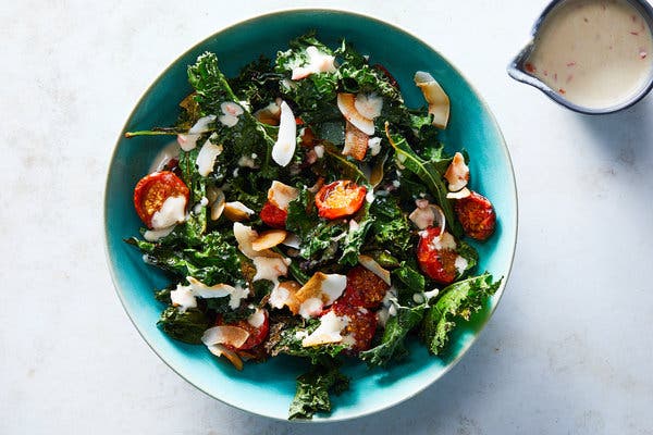 Warm Kale, Coconut and Tomato Salad