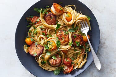 Seared Scallop Pasta With Burst Tomatoes and Herbs