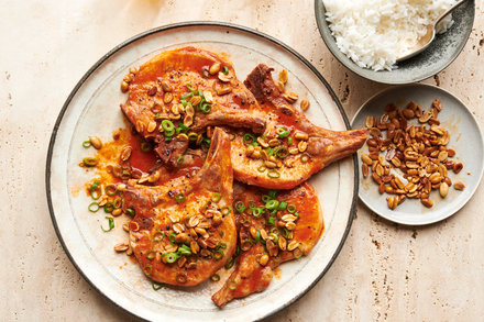 Image for Quick-Broiled Pork Chops With Peanuts and Gochujang