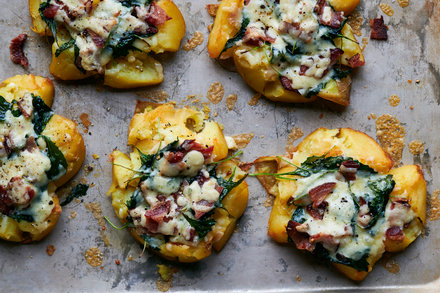 Image for Smashed Potatoes With Bacon, Cheese and Greens