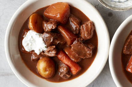 Pressure Cooker Guinness Beef Stew With Horseradish Cream