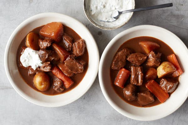 Slow Cooker Guinness Beef Stew With Horseradish Cream