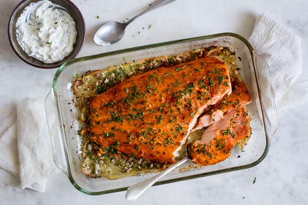 Salmon With Potatoes and Horseradish-Tarragon Sauce