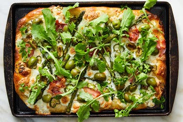 Sheet-Pan Pizza With Asparagus and Arugula