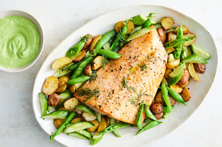 Image for Green Goddess Salmon With Potatoes and Snap Peas