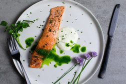 Image for Wild Salmon With Chive Oil and Lime Crème Fraîche