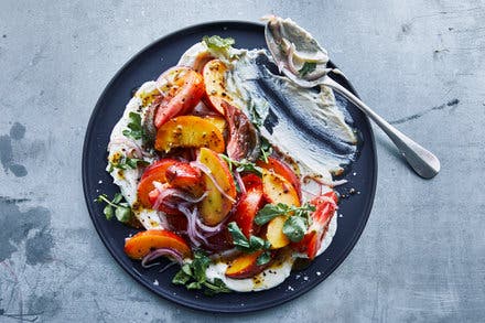 Tomato and Peach Salad With Whipped Goat Cheese