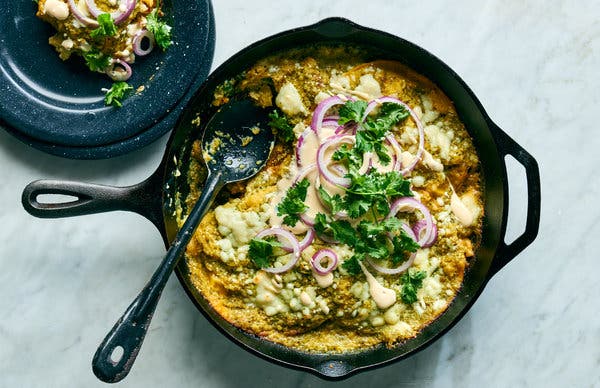 One-Pan Shrimp Enchiladas Verde