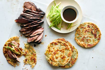 Grilled Lamb With Scallion Pancakes