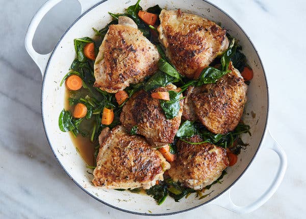 Skillet Mustard Chicken With Spinach and Carrots