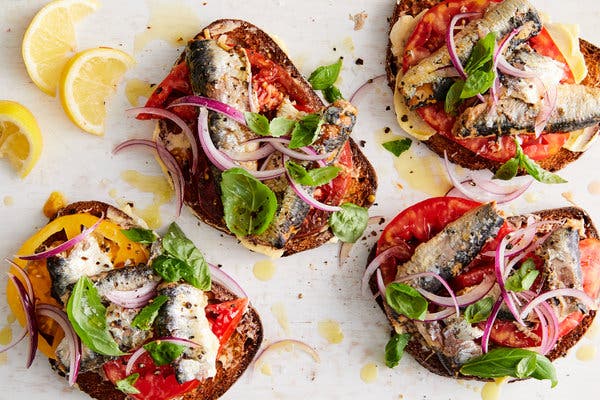 Sardine Toasts With Tomato and Sweet Onion