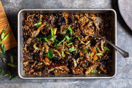 Sweet Spiced Mushroom and Apricot Pilaf